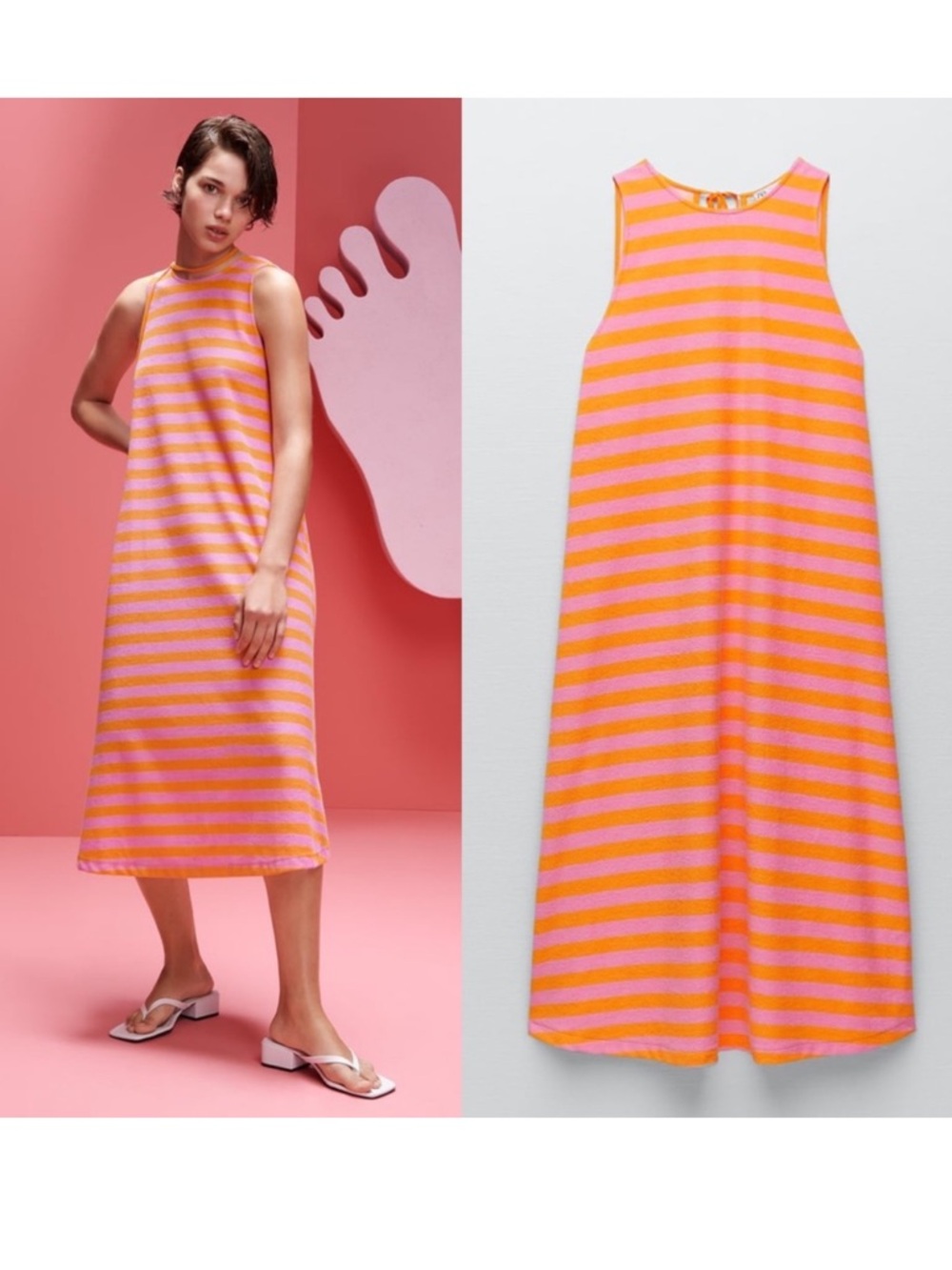 NWT Zara Pink Orange Stripe Terry Beach Coverup Midi Dress Medium